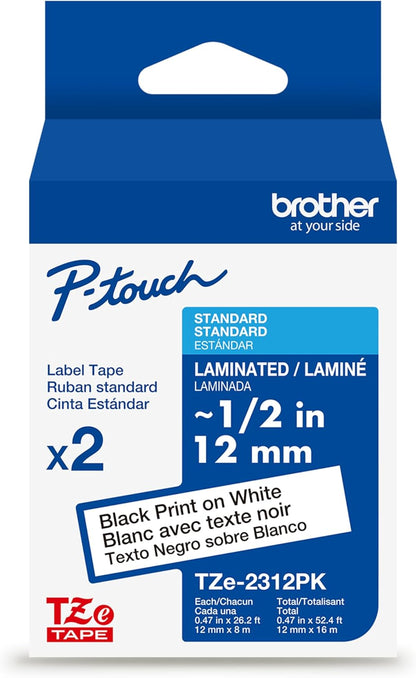 Genuine TZe231-1/2 2PK Black Print on White Label Tape. Each: 0.47 in x 26.2 ft Total: 0.47 in x 52.4 ft