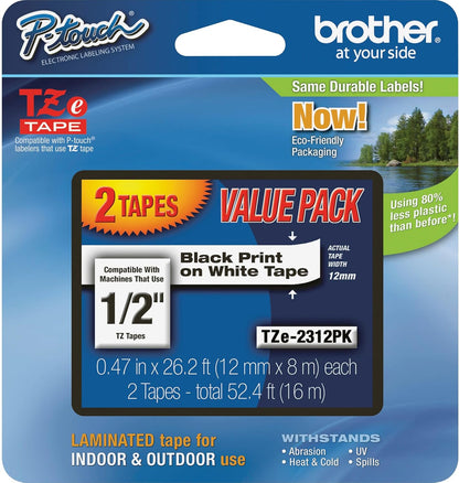 Genuine TZe231-1/2 2PK Black Print on White Label Tape. Each: 0.47 in x 26.2 ft Total: 0.47 in x 52.4 ft