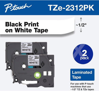 Genuine TZe231-1/2 2PK Black Print on White Label Tape. Each: 0.47 in x 26.2 ft Total: 0.47 in x 52.4 ft