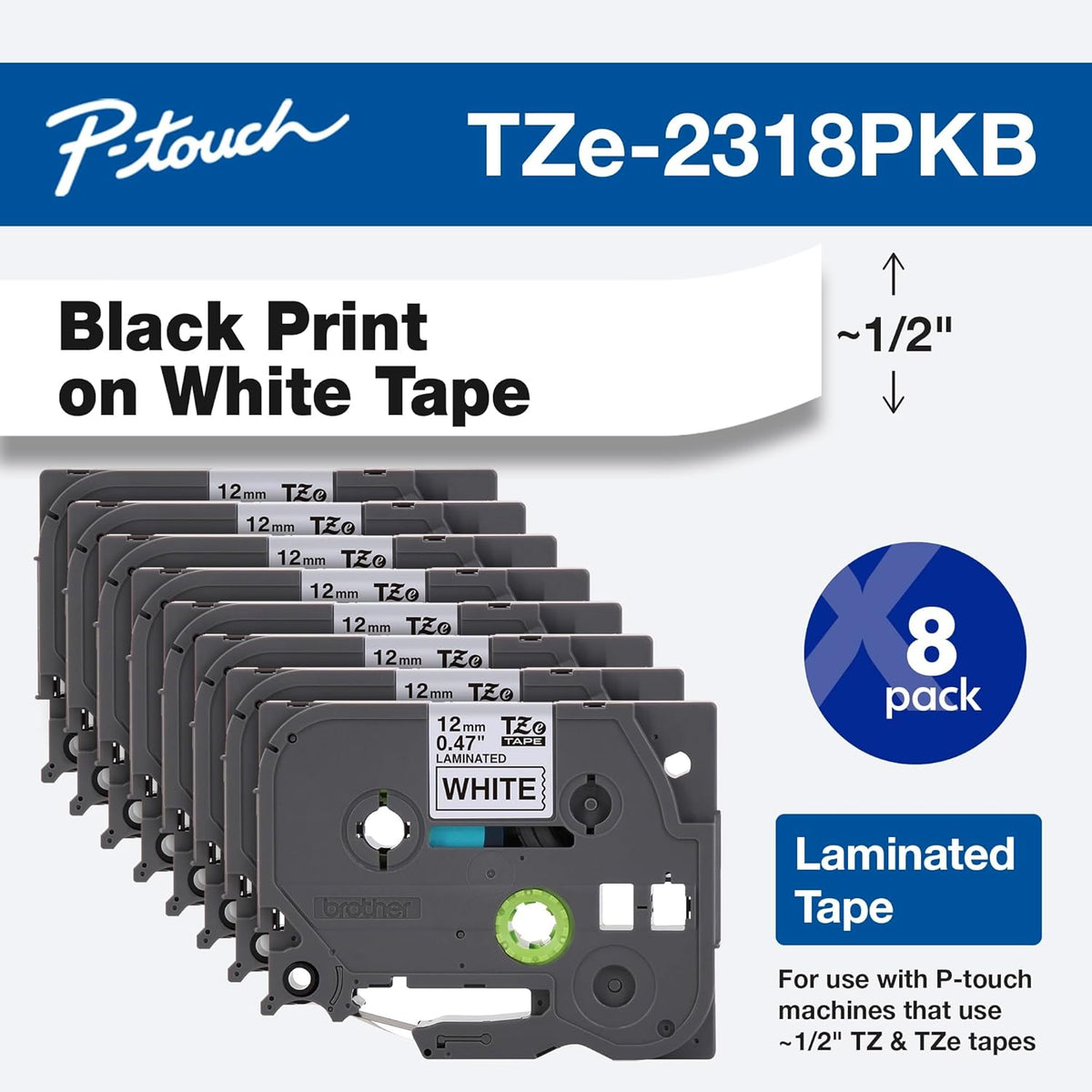 Genuine TZe231-1/2 2PK Black Print on White Label Tape. Each: 0.47 in x 26.2 ft Total: 0.47 in x 52.4 ft