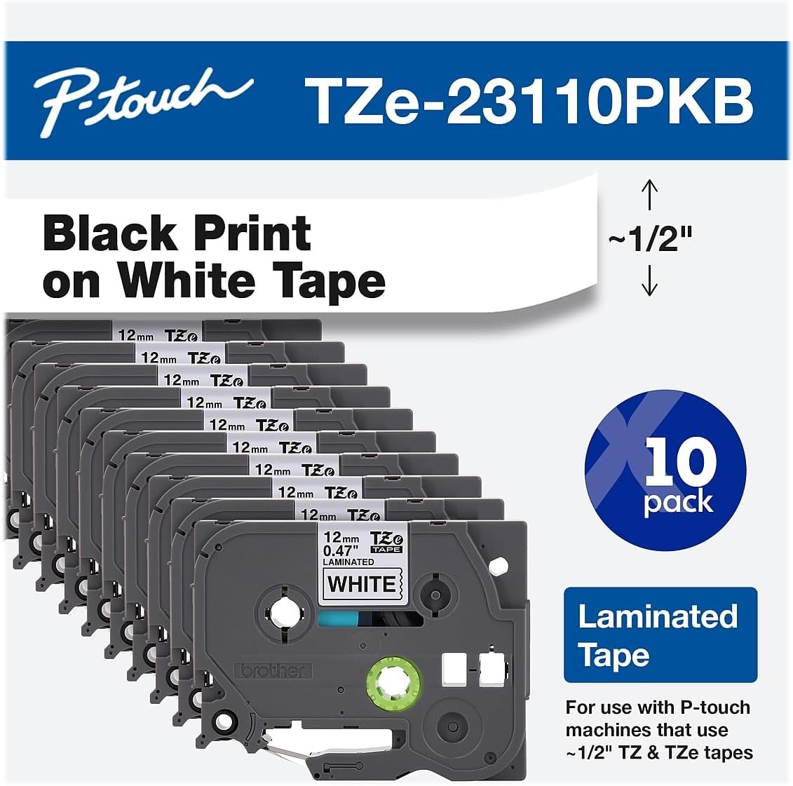 Genuine TZe231-1/2 2PK Black Print on White Label Tape. Each: 0.47 in x 26.2 ft Total: 0.47 in x 52.4 ft