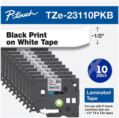 Genuine TZe231-1/2 2PK Black Print on White Label Tape. Each: 0.47 in x 26.2 ft Total: 0.47 in x 52.4 ft