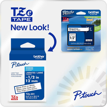 Genuine TZe231-1/2 2PK Black Print on White Label Tape. Each: 0.47 in x 26.2 ft Total: 0.47 in x 52.4 ft