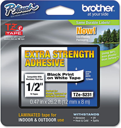 Genuine TZe231-1/2 2PK Black Print on White Label Tape. Each: 0.47 in x 26.2 ft Total: 0.47 in x 52.4 ft