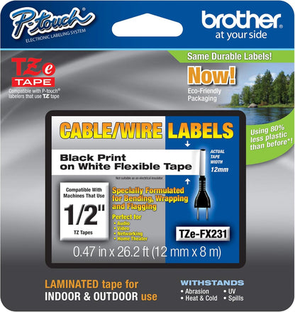 Genuine TZe231-1/2 2PK Black Print on White Label Tape. Each: 0.47 in x 26.2 ft Total: 0.47 in x 52.4 ft
