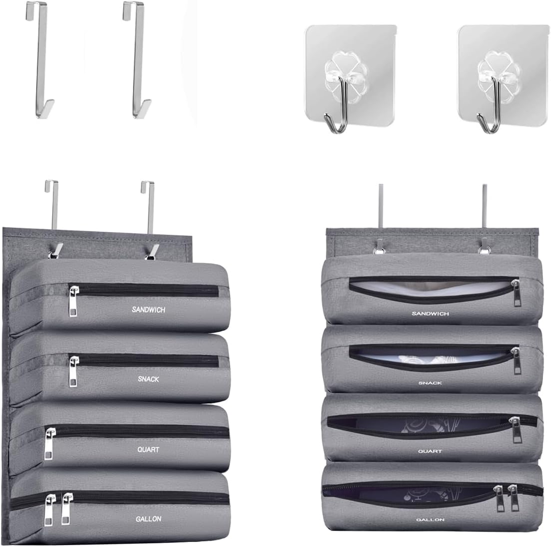 Zipper Bag Organizer Compatible with Gallon, Quart, Sandwich & Snack Food Storage Bag, Kitchen Plastic Bag Storage Organizer for Kitchen RV Camper (Black)