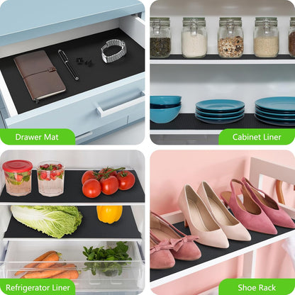 Shelf Liner Non Adhensive,Kitchen Cabinet Drawer Mat Black 11.8"× 59"
