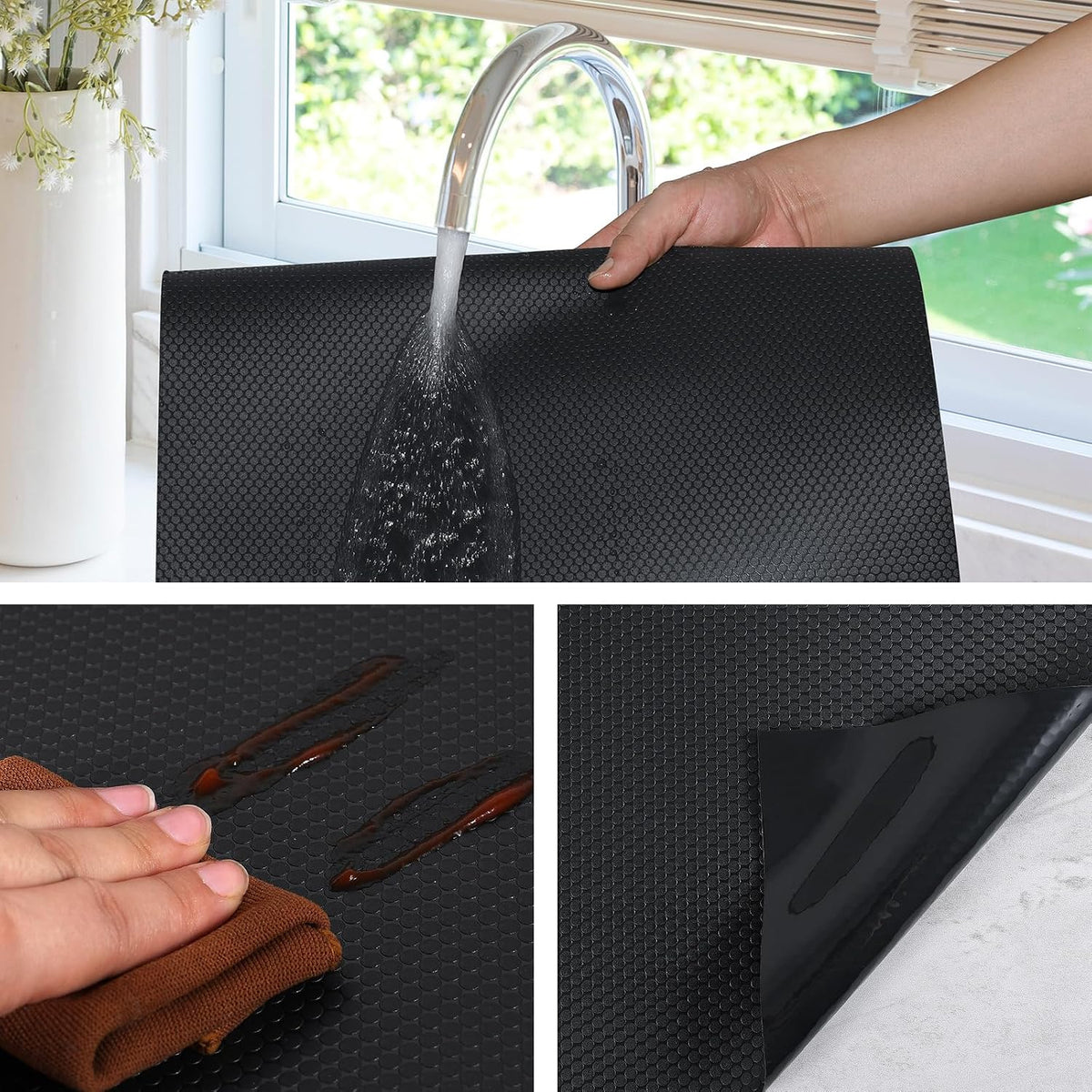 Shelf Liner Non Adhensive,Kitchen Cabinet Drawer Mat Black 11.8"× 59"