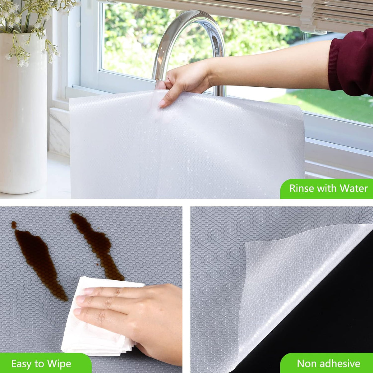 Shelf Liner Non Adhensive,Kitchen Cabinet Drawer Mat Black 11.8"× 59"