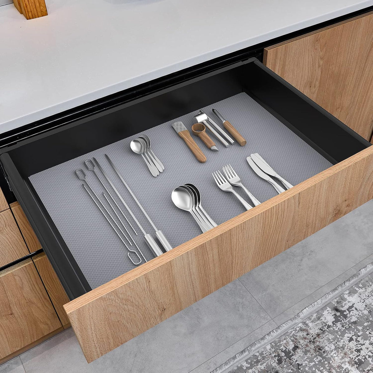 Shelf Liner Non Adhensive,Kitchen Cabinet Drawer Mat Black 11.8"× 59"