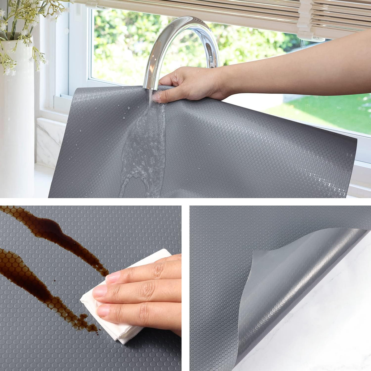 Shelf Liner Non Adhensive,Kitchen Cabinet Drawer Mat Black 11.8"× 59"