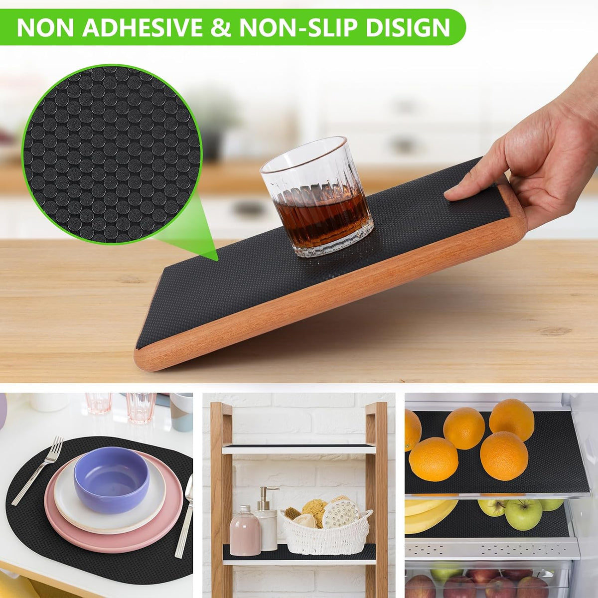Shelf Liner Non Adhensive,Kitchen Cabinet Drawer Mat Black 11.8"× 59"