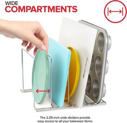 Kitchen Cabinet Organizer, White (2 Pack) Steel Baking Sheet Holder with 4 Slots for Cabinet, Bakeware Organizer, Divider for Cutting Boards, Pot Lids, Pan Lids, Cookie Sheets