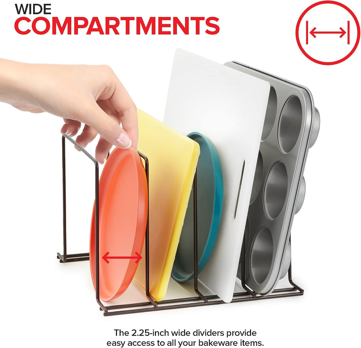 Kitchen Cabinet Organizer, White (2 Pack) Steel Baking Sheet Holder with 4 Slots for Cabinet, Bakeware Organizer, Divider for Cutting Boards, Pot Lids, Pan Lids, Cookie Sheets