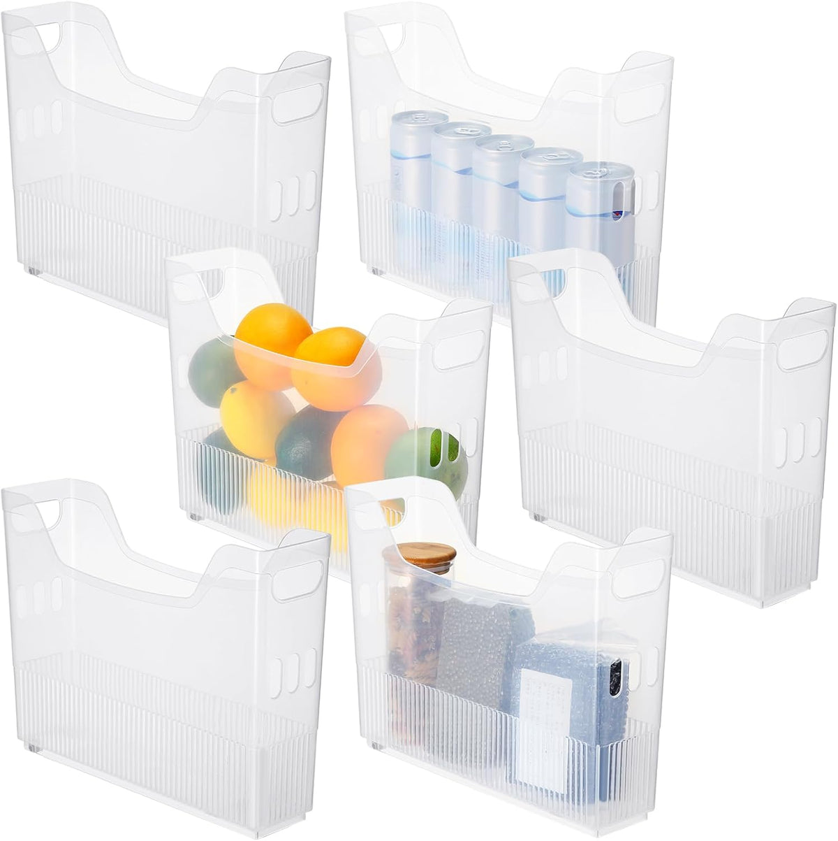 6 Plastic Freezer Organizer Bins with Wheel Set Clear Tall Narrow Kitchen Pantry Organizer Snack Storage Containers for Office Refrigerator(10 x 13.3 x 5.5 Inches)