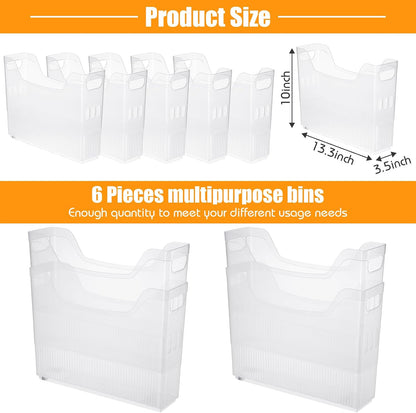 6 Plastic Freezer Organizer Bins with Wheel Set Clear Tall Narrow Kitchen Pantry Organizer Snack Storage Containers for Office Refrigerator(10 x 13.3 x 5.5 Inches)