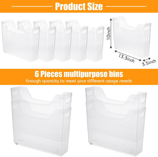 6 Plastic Freezer Organizer Bins with Wheel Set Clear Tall Narrow Kitchen Pantry Organizer Snack Storage Containers for Office Refrigerator(10 x 13.3 x 5.5 Inches)