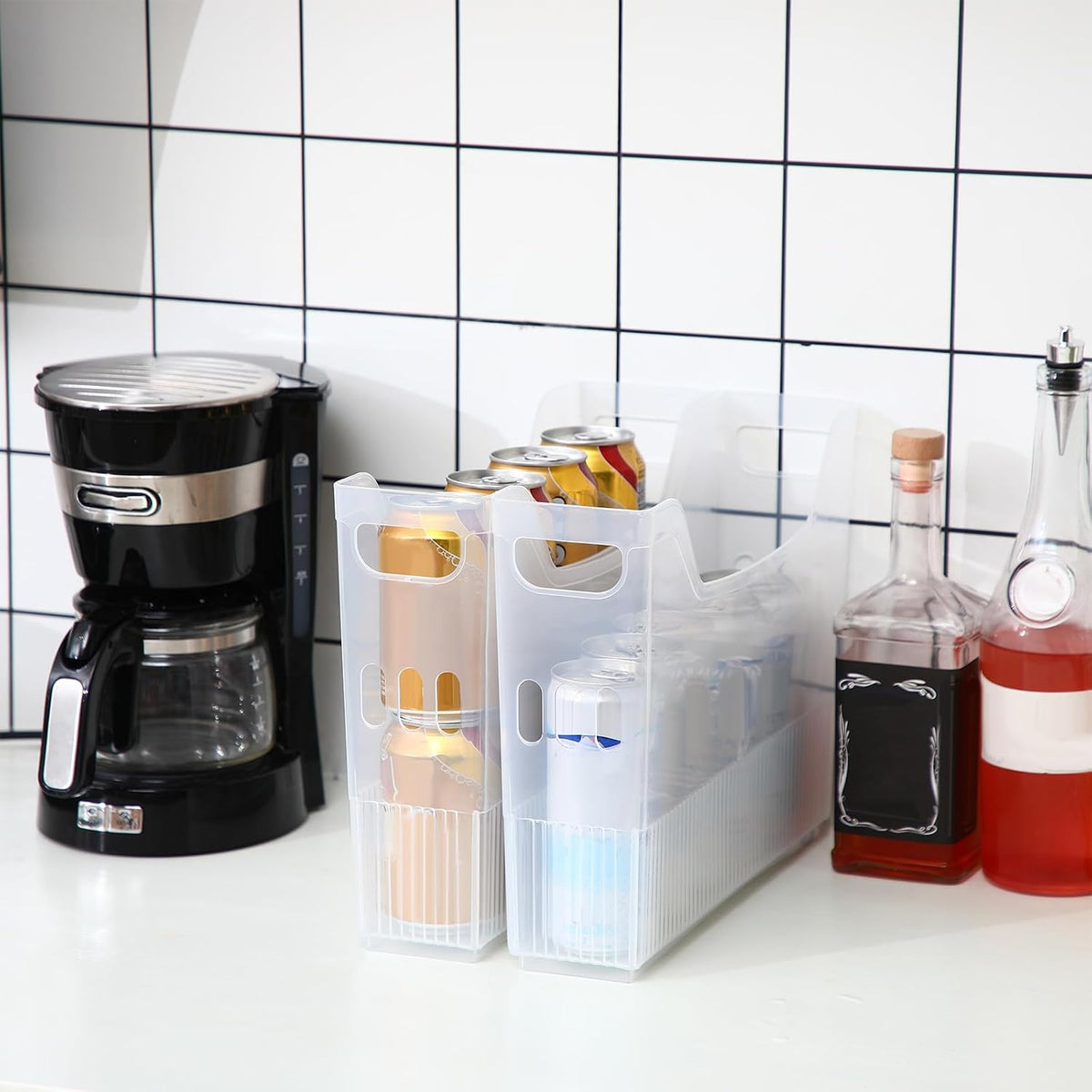 6 Plastic Freezer Organizer Bins with Wheel Set Clear Tall Narrow Kitchen Pantry Organizer Snack Storage Containers for Office Refrigerator(10 x 13.3 x 5.5 Inches)