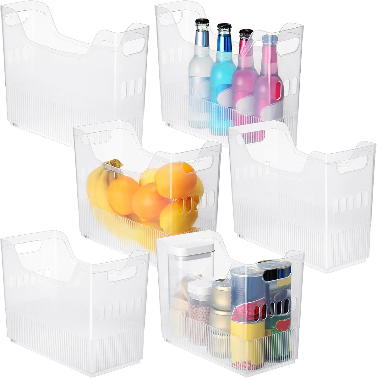 6 Plastic Freezer Organizer Bins with Wheel Set Clear Tall Narrow Kitchen Pantry Organizer Snack Storage Containers for Office Refrigerator(10 x 13.3 x 5.5 Inches)