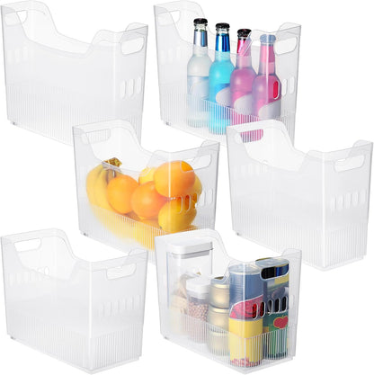 6 Plastic Freezer Organizer Bins with Wheel Set Clear Tall Narrow Kitchen Pantry Organizer Snack Storage Containers for Office Refrigerator(10 x 13.3 x 5.5 Inches)