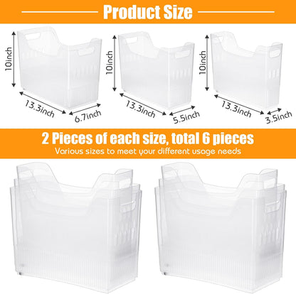 6 Plastic Freezer Organizer Bins with Wheel Set Clear Tall Narrow Kitchen Pantry Organizer Snack Storage Containers for Office Refrigerator(10 x 13.3 x 5.5 Inches)