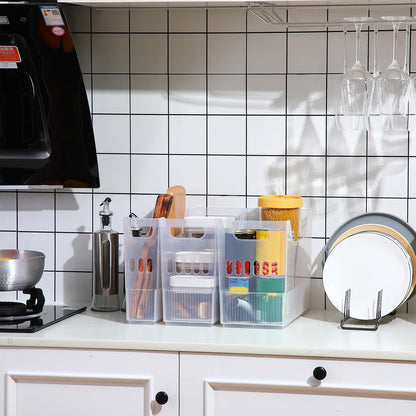 6 Plastic Freezer Organizer Bins with Wheel Set Clear Tall Narrow Kitchen Pantry Organizer Snack Storage Containers for Office Refrigerator(10 x 13.3 x 5.5 Inches)