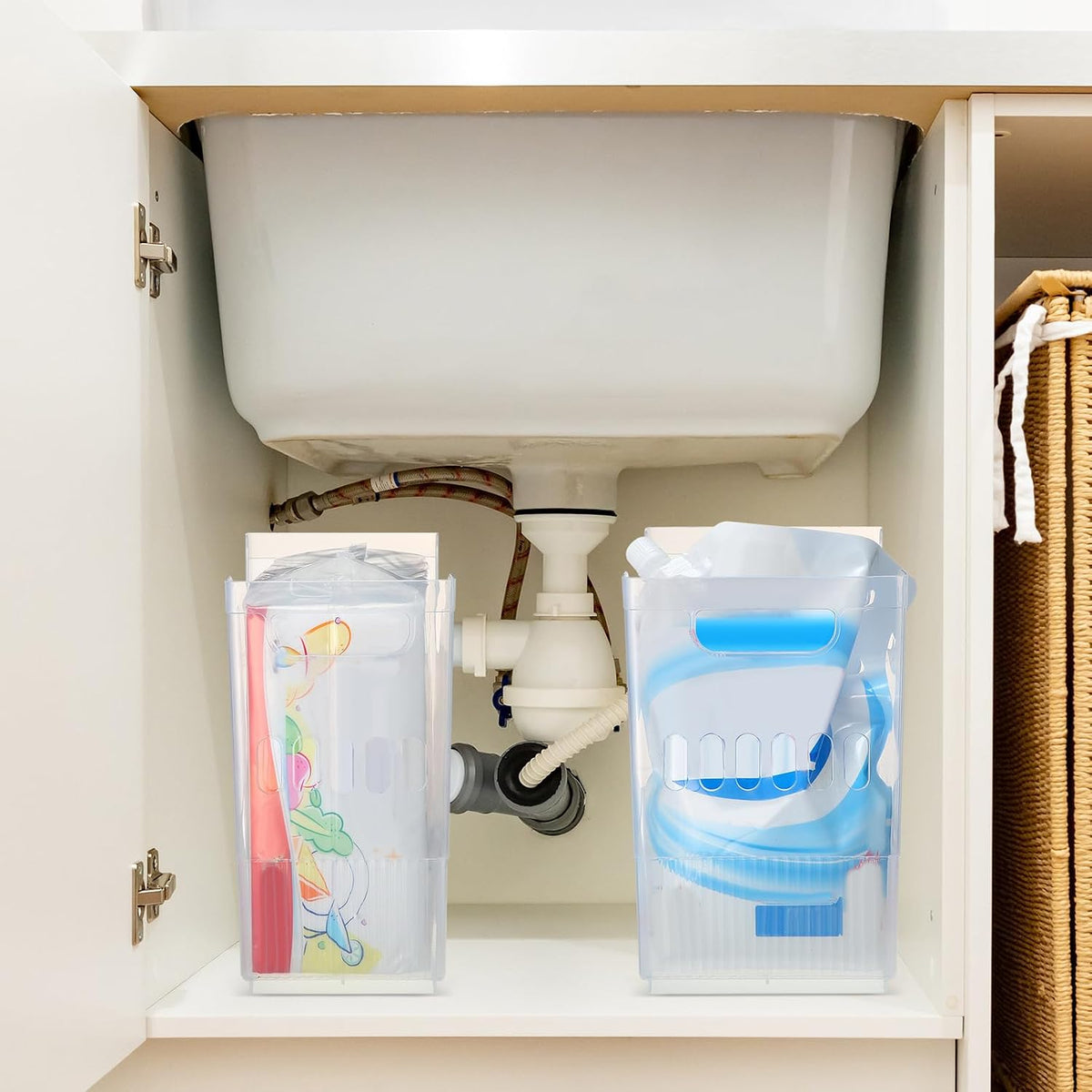 6 Plastic Freezer Organizer Bins with Wheel Set Clear Tall Narrow Kitchen Pantry Organizer Snack Storage Containers for Office Refrigerator(10 x 13.3 x 5.5 Inches)