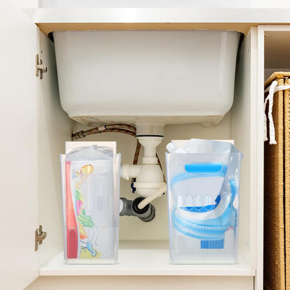 6 Plastic Freezer Organizer Bins with Wheel Set Clear Tall Narrow Kitchen Pantry Organizer Snack Storage Containers for Office Refrigerator(10 x 13.3 x 5.5 Inches)