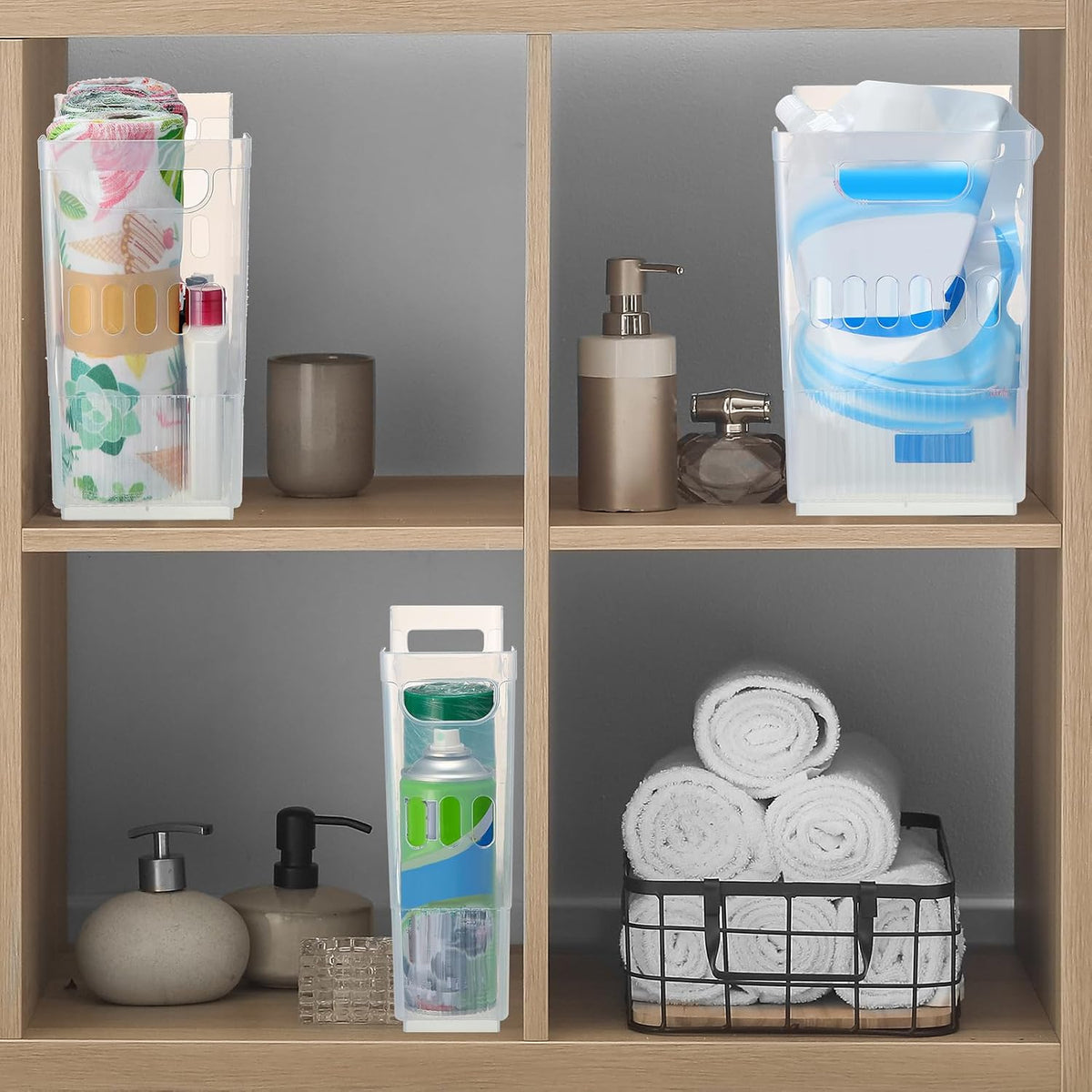 6 Plastic Freezer Organizer Bins with Wheel Set Clear Tall Narrow Kitchen Pantry Organizer Snack Storage Containers for Office Refrigerator(10 x 13.3 x 5.5 Inches)