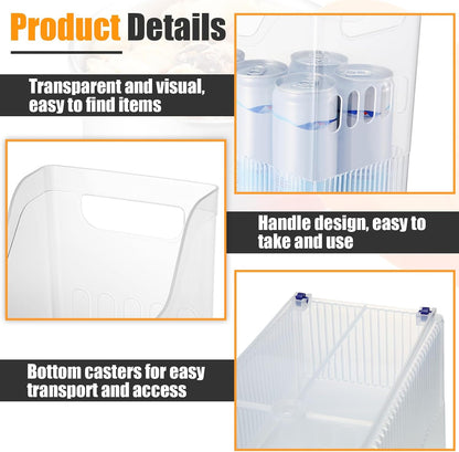 6 Plastic Freezer Organizer Bins with Wheel Set Clear Tall Narrow Kitchen Pantry Organizer Snack Storage Containers for Office Refrigerator(10 x 13.3 x 5.5 Inches)