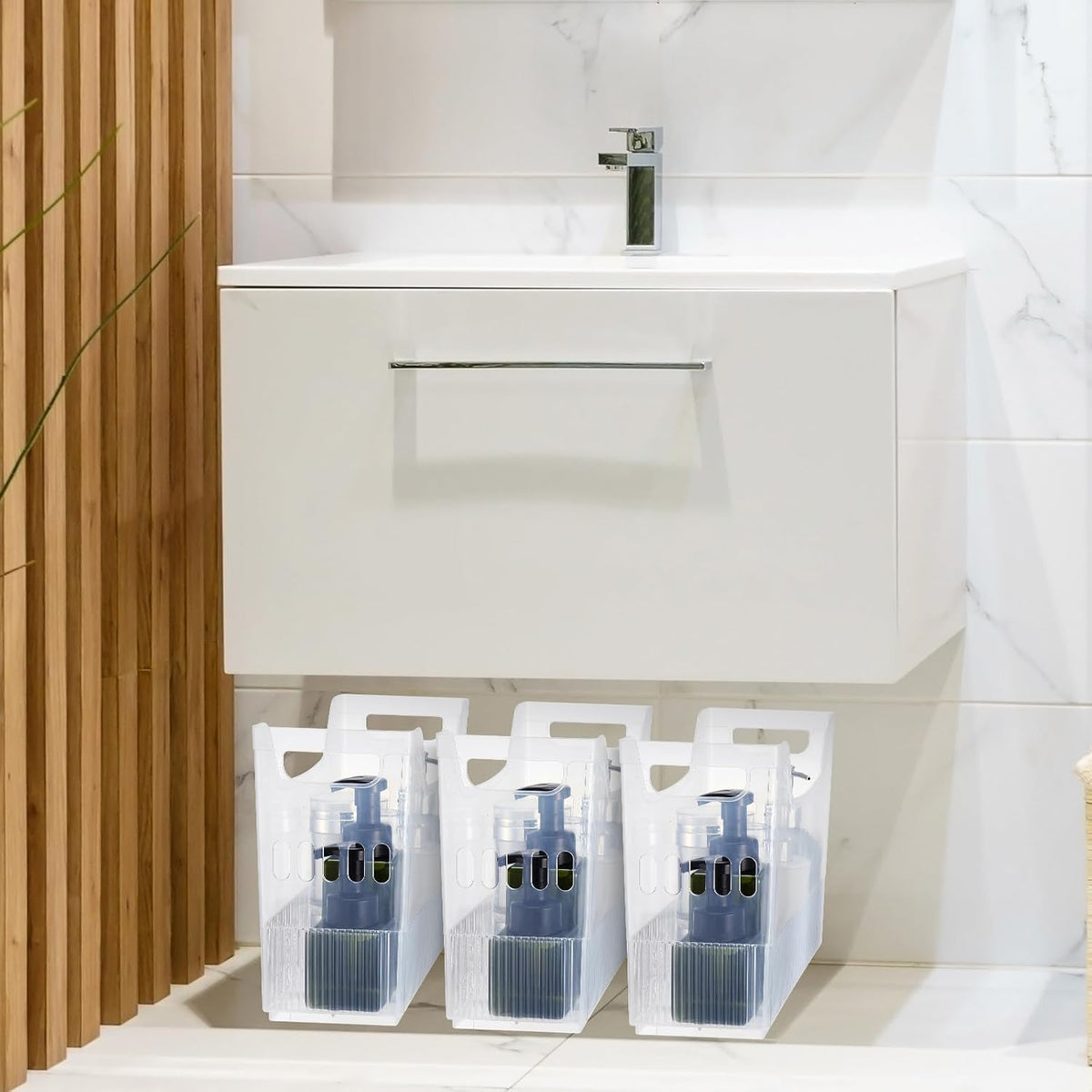 6 Plastic Freezer Organizer Bins with Wheel Set Clear Tall Narrow Kitchen Pantry Organizer Snack Storage Containers for Office Refrigerator(10 x 13.3 x 5.5 Inches)