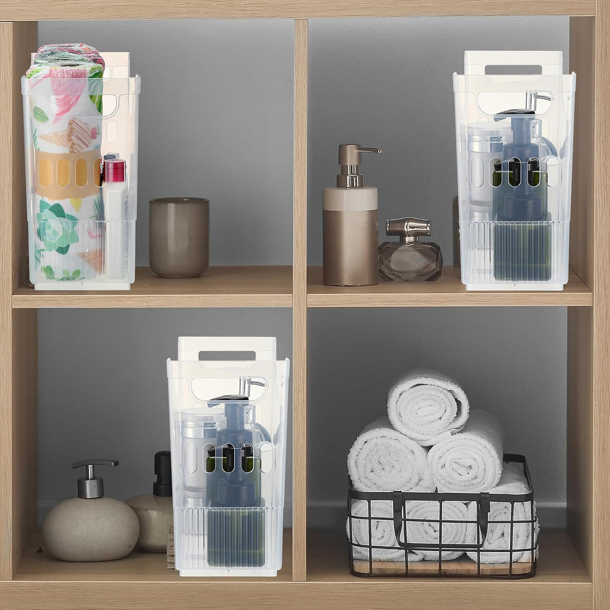 6 Plastic Freezer Organizer Bins with Wheel Set Clear Tall Narrow Kitchen Pantry Organizer Snack Storage Containers for Office Refrigerator(10 x 13.3 x 5.5 Inches)