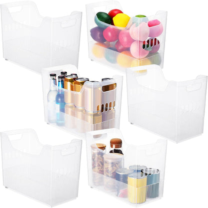 6 Plastic Freezer Organizer Bins with Wheel Set Clear Tall Narrow Kitchen Pantry Organizer Snack Storage Containers for Office Refrigerator(10 x 13.3 x 5.5 Inches)