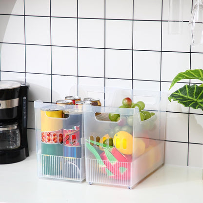6 Plastic Freezer Organizer Bins with Wheel Set Clear Tall Narrow Kitchen Pantry Organizer Snack Storage Containers for Office Refrigerator(10 x 13.3 x 5.5 Inches)