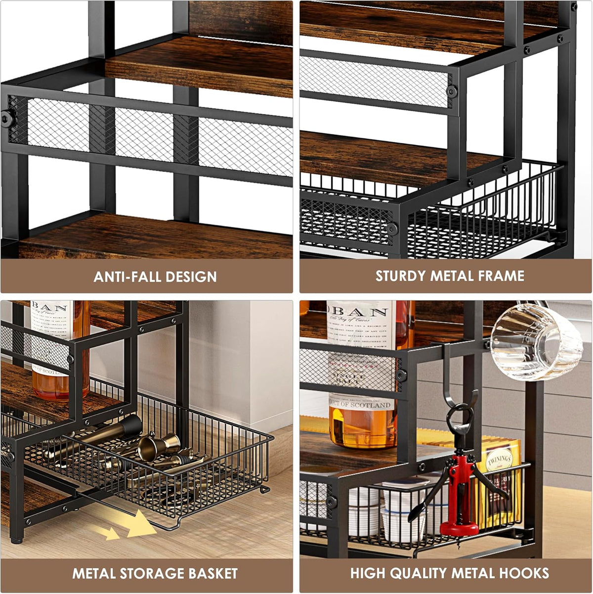 3 Tier Coffee Syrup Rack Organizer, 12 Water Bottles Holder Stand Liquor Cabinet Storage, Wine Rack Countertop Storage Rack Coffee Bar Cabinet for Kitchen