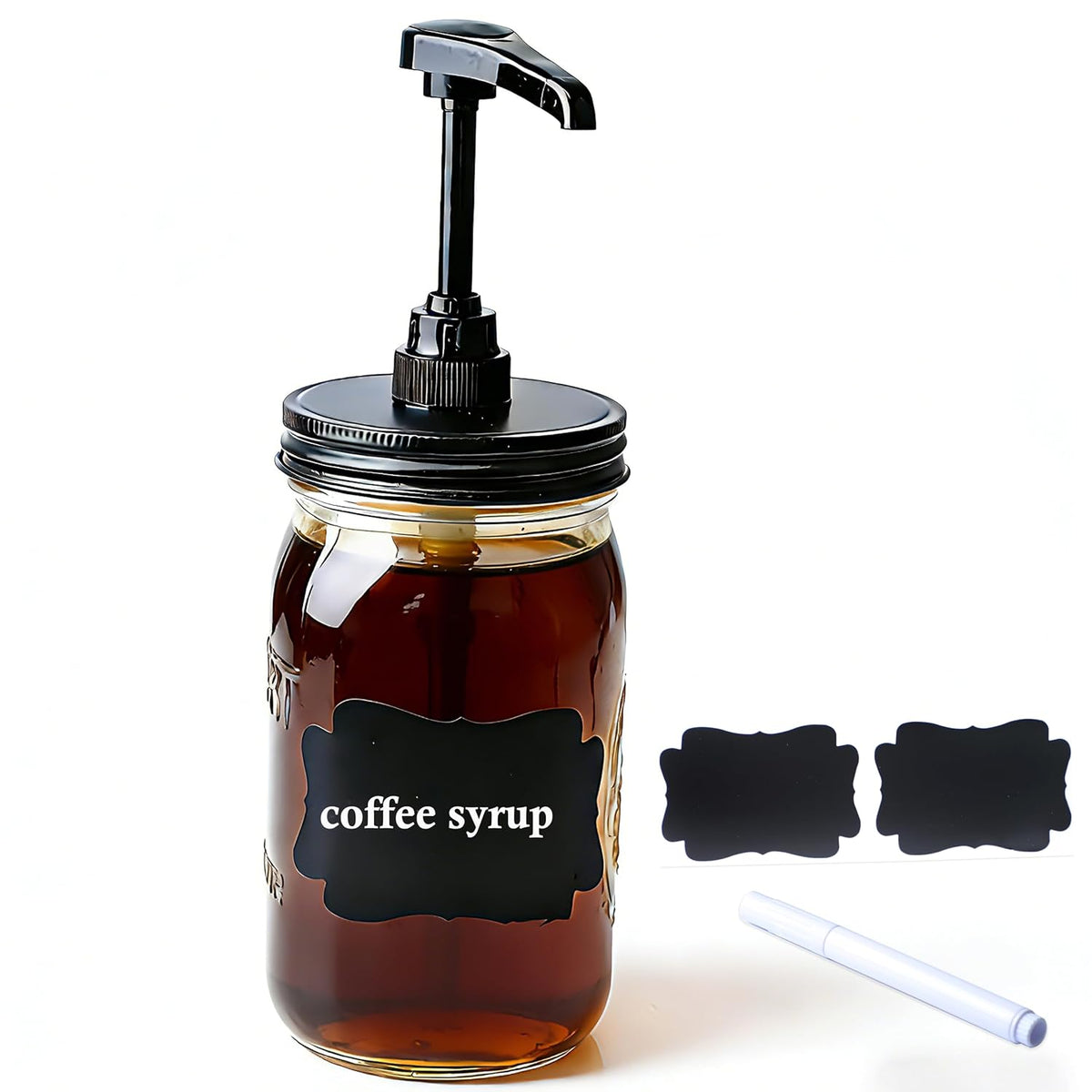 32 oz Mason Syrup Sauce Honey Dispenser Pump Bottle 1 Quart Wide Mouth Glass Coffee Syrup Condiment Ketchup Container For mayo, maple syrup, mustard, salad dressing Food Grade Airtight & Leak-Proof