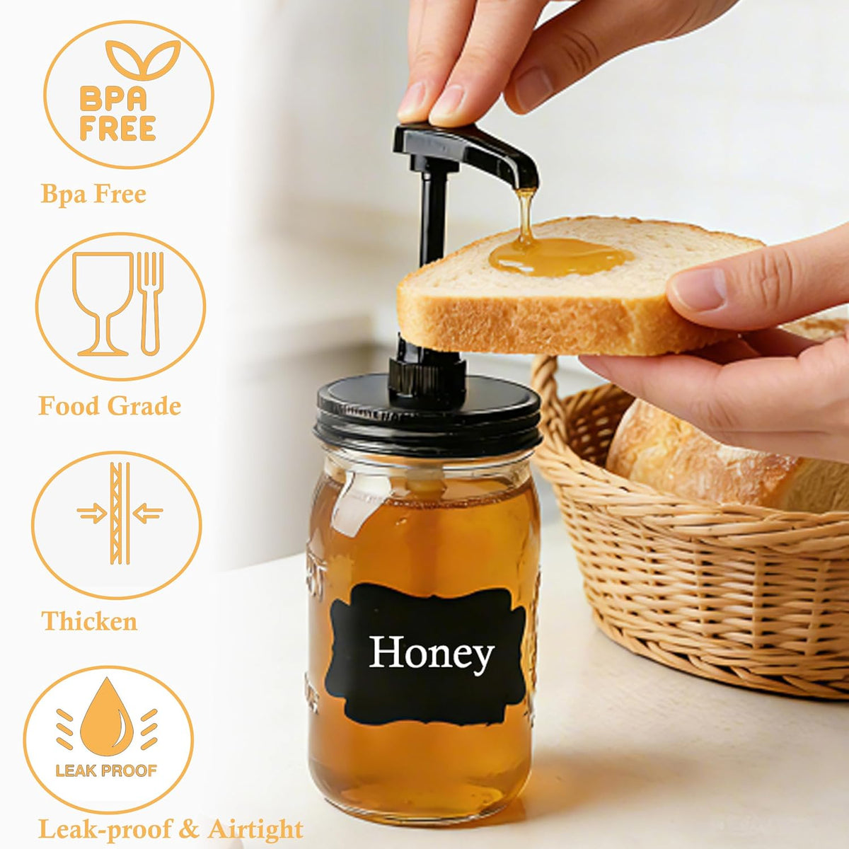 32 oz Mason Syrup Sauce Honey Dispenser Pump Bottle 1 Quart Wide Mouth Glass Coffee Syrup Condiment Ketchup Container For mayo, maple syrup, mustard, salad dressing Food Grade Airtight & Leak-Proof