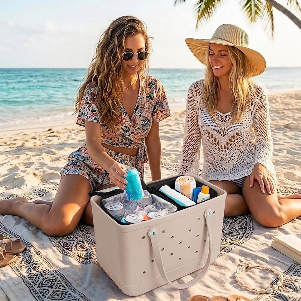 Bogg Bag Cooler Insert, 2-in-1 Insulated Cooler & Mesh Organizer for Large Bogg Bag, Leakproof PEVA Cooler Bag with Strap, Large Rubber Beach Bag Accessories for Beach, Pool, Camping & Travel