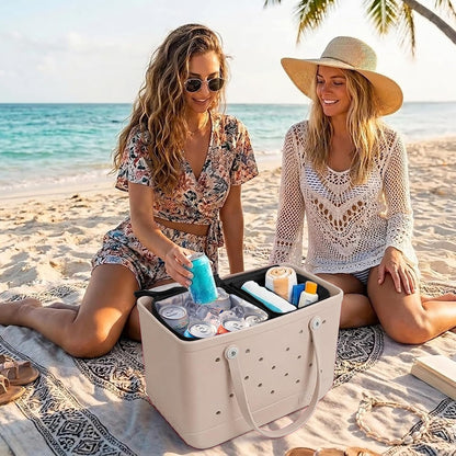 Bogg Bag Cooler Insert, 2-in-1 Insulated Cooler & Mesh Organizer for Large Bogg Bag, Leakproof PEVA Cooler Bag with Strap, Large Rubber Beach Bag Accessories for Beach, Pool, Camping & Travel