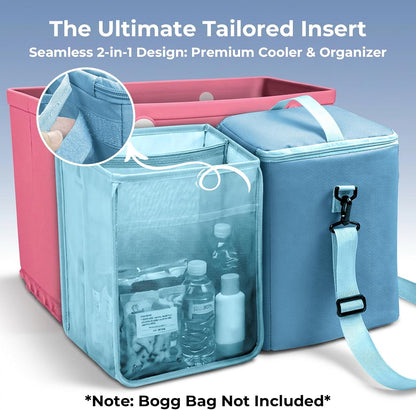 Bogg Bag Cooler Insert, 2-in-1 Insulated Cooler & Mesh Organizer for Large Bogg Bag, Leakproof PEVA Cooler Bag with Strap, Large Rubber Beach Bag Accessories for Beach, Pool, Camping & Travel