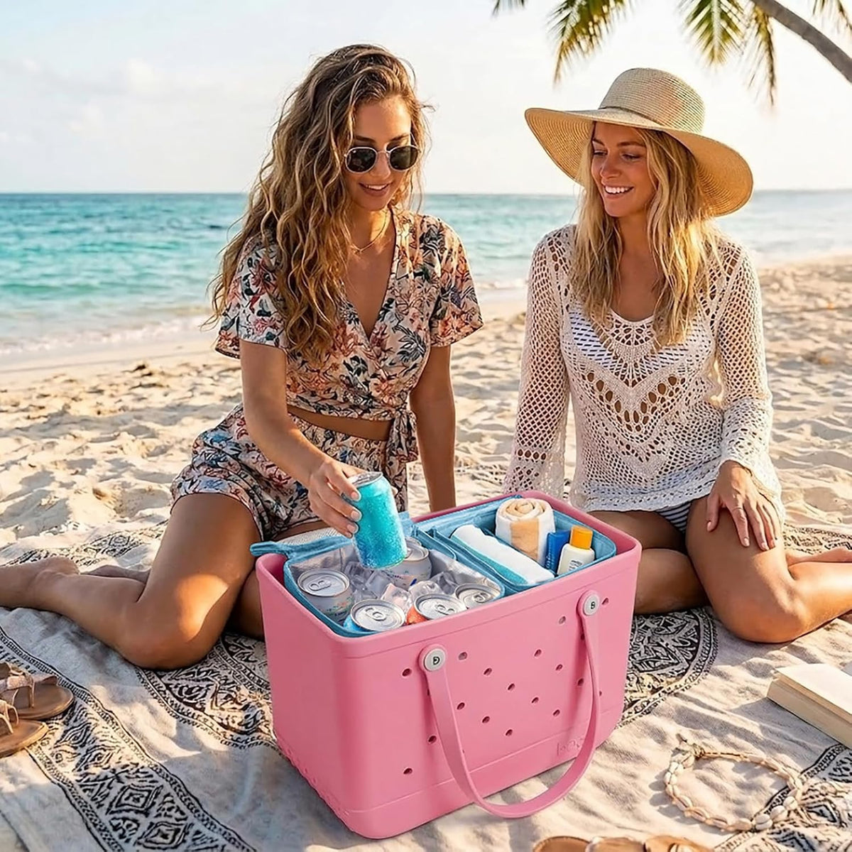 Bogg Bag Cooler Insert, 2-in-1 Insulated Cooler & Mesh Organizer for Large Bogg Bag, Leakproof PEVA Cooler Bag with Strap, Large Rubber Beach Bag Accessories for Beach, Pool, Camping & Travel