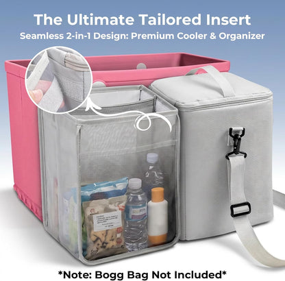 Bogg Bag Cooler Insert, 2-in-1 Insulated Cooler & Mesh Organizer for Large Bogg Bag, Leakproof PEVA Cooler Bag with Strap, Large Rubber Beach Bag Accessories for Beach, Pool, Camping & Travel