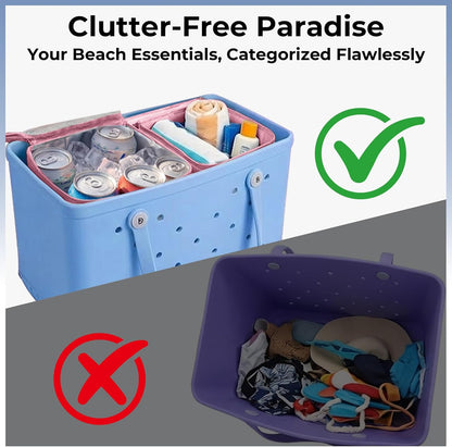 Bogg Bag Cooler Insert, 2-in-1 Insulated Cooler & Mesh Organizer for Large Bogg Bag, Leakproof PEVA Cooler Bag with Strap, Large Rubber Beach Bag Accessories for Beach, Pool, Camping & Travel