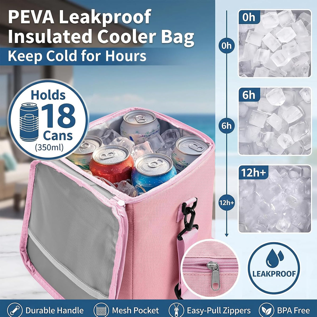 Bogg Bag Cooler Insert, 2-in-1 Insulated Cooler & Mesh Organizer for Large Bogg Bag, Leakproof PEVA Cooler Bag with Strap, Large Rubber Beach Bag Accessories for Beach, Pool, Camping & Travel