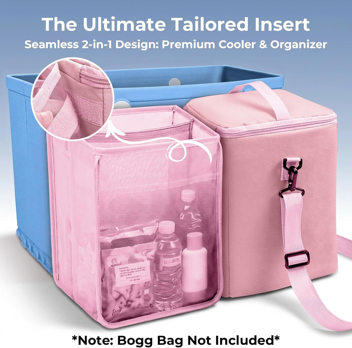 Bogg Bag Cooler Insert, 2-in-1 Insulated Cooler & Mesh Organizer for Large Bogg Bag, Leakproof PEVA Cooler Bag with Strap, Large Rubber Beach Bag Accessories for Beach, Pool, Camping & Travel