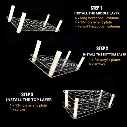 2 Pack 12 Hole 3×4 Acrylic Roller Bottle Organizer, Crystal Clear Essential Oil Holder, DIY Easy Assembly, 3mm Thick, Space Saving for Bathroom Vanity & Bedroom Dresser, Fits 10ml Roller Bottles