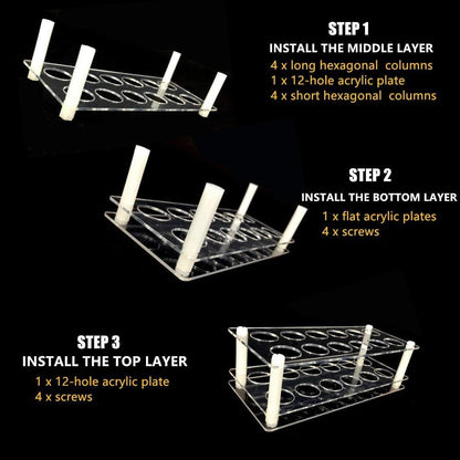 2 Pack 12 Hole 3×4 Acrylic Roller Bottle Organizer, Crystal Clear Essential Oil Holder, DIY Easy Assembly, 3mm Thick, Space Saving for Bathroom Vanity & Bedroom Dresser, Fits 10ml Roller Bottles
