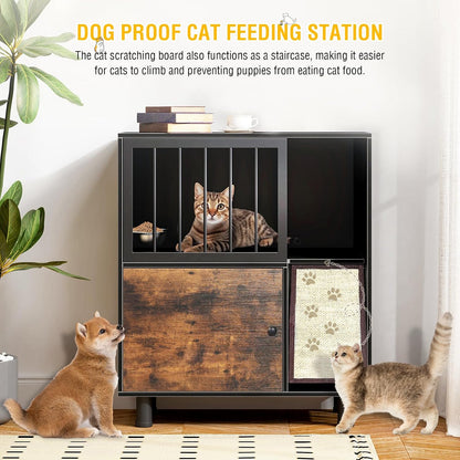 Dog Proof Cat Feeding Station, Cat Feeding Station, Pet Food Storage, Black