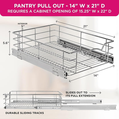 Pull Out Cabinet Organizer, Pantry Drawer, 30"W x 21"D x 5"H | Heavy-Duty Full-Extension, Roll Out Shelf for Pots, Pans & Under Sink Storage, Chrome, Require a 30.25"W Cabinet Opening