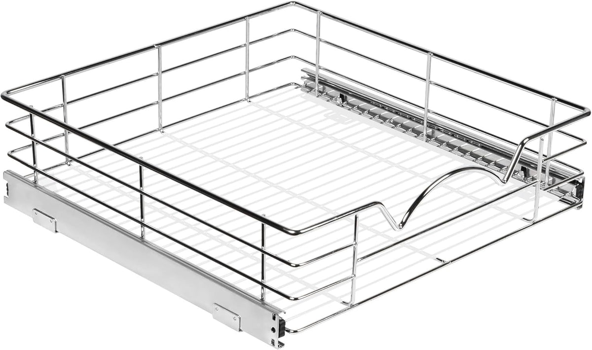 Pull Out Cabinet Organizer, Pantry Drawer, 30"W x 21"D x 5"H | Heavy-Duty Full-Extension, Roll Out Shelf for Pots, Pans & Under Sink Storage, Chrome, Require a 30.25"W Cabinet Opening